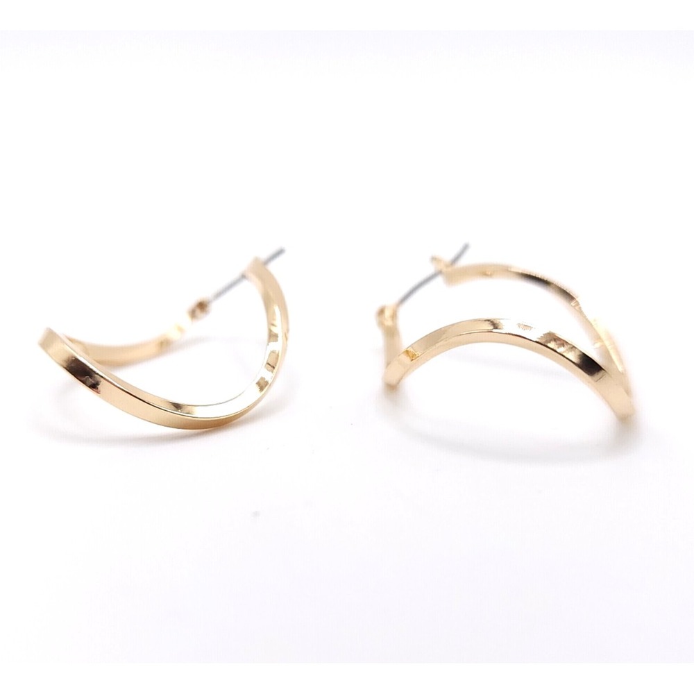 Gold Tone Twisted Hoop Earrings 1.5in Hinged Asymmetrical Modern - Picture 4 of 5